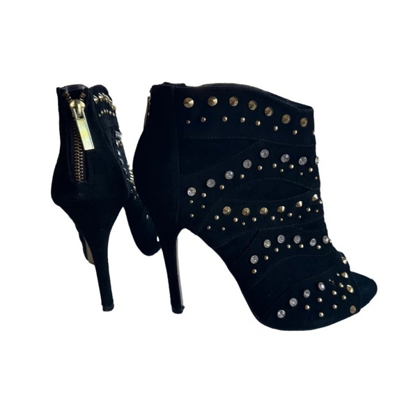 Bebe Sedova peep toe studded ankle bootie heeled boots size 9 - Picture 3 of 16